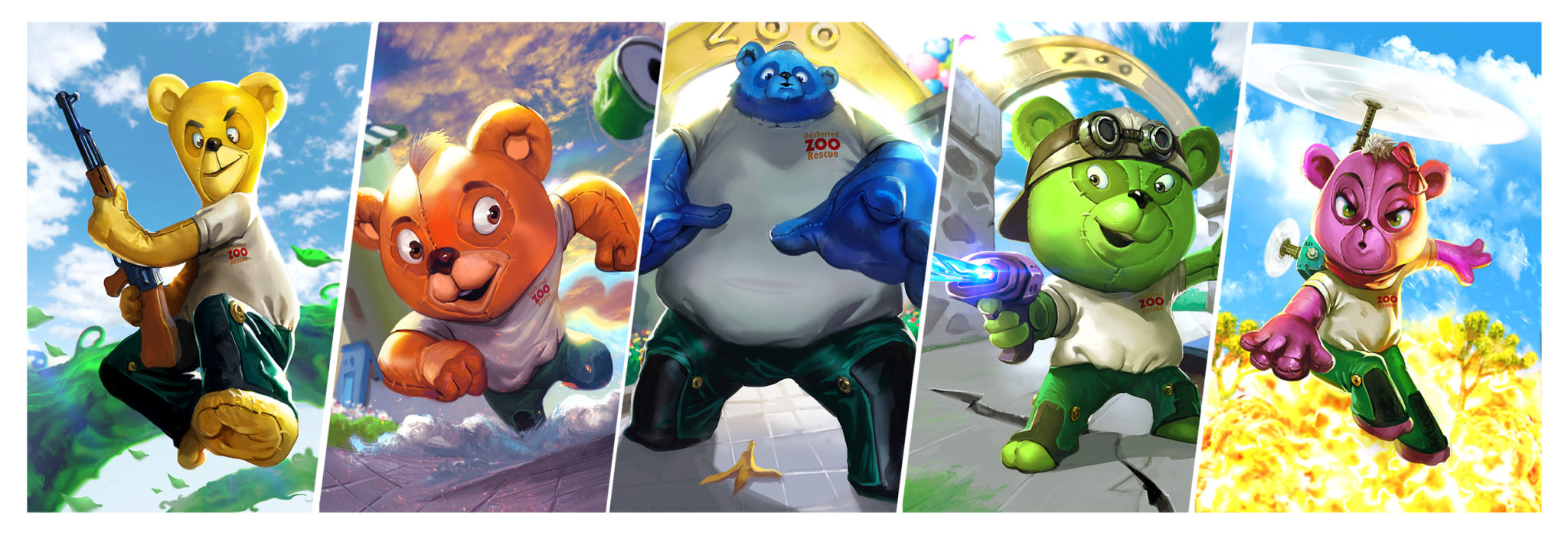 The Rescue Team — five unique bear characters ready for action