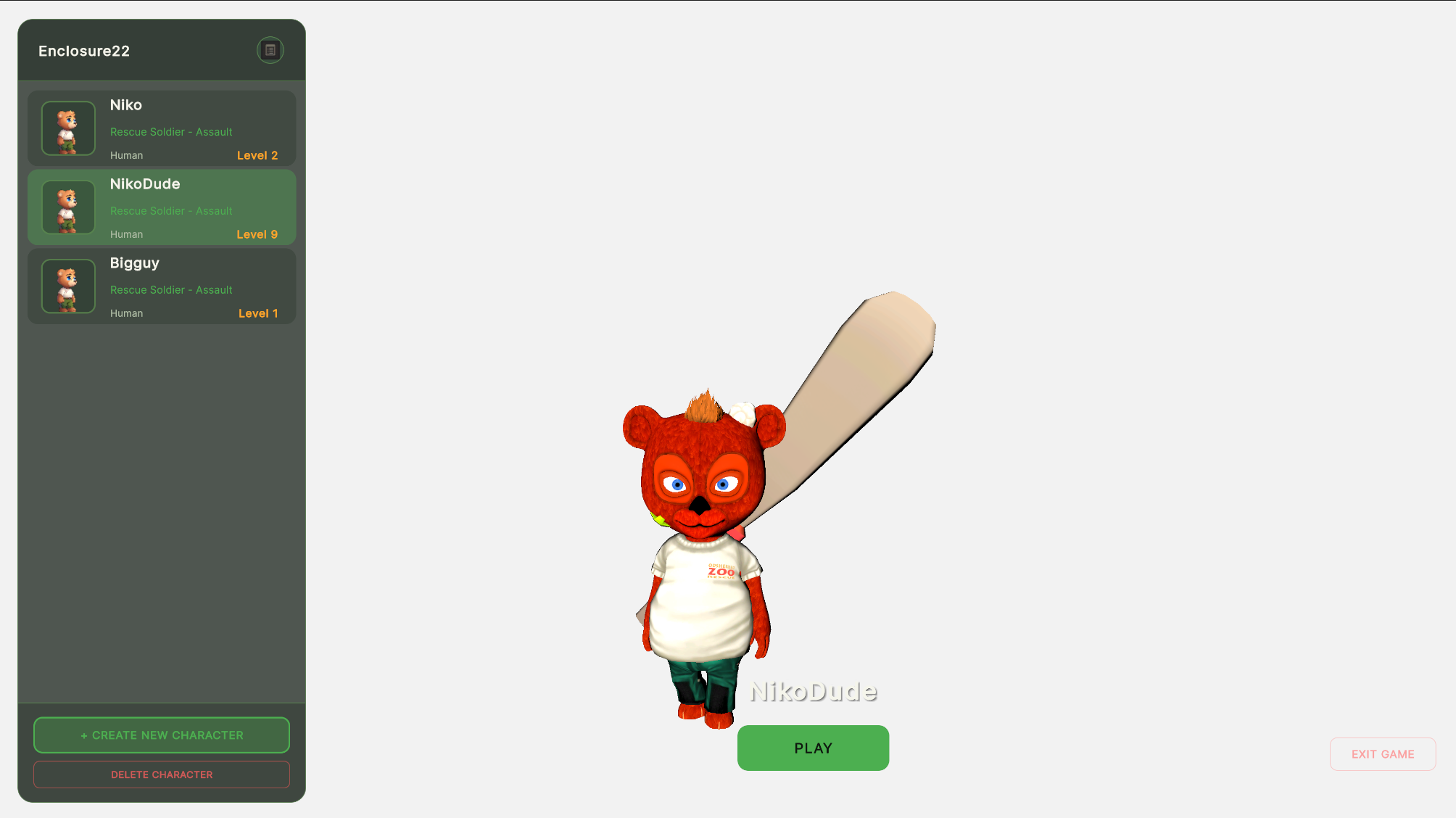 Character selection screen with multiple Rescue Soldiers